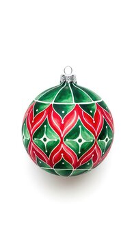 A hand-painted watercolor Christmas ball ornament featuring vibrant red and green patterns, isolated on a white background for holiday design, green, artistic, craft