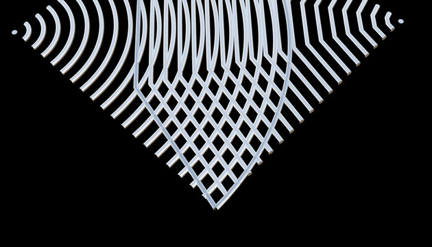 White geometric lattice pattern with overlapping curved lines