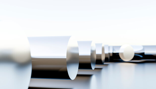 Abstract arrangement of Black and white metallic cylinder sections