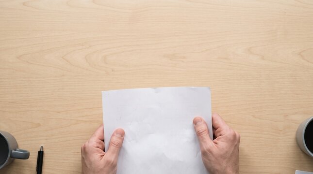 書類の誤りに気づきペンを強く置く会社員の手