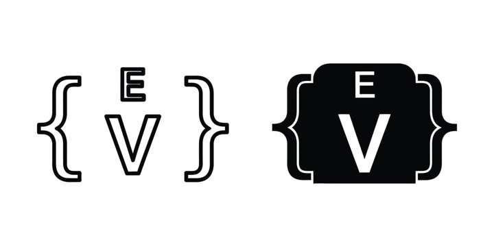 Abstract Geometric Brackets EV Symbol with Clean Lines and Bold Shape on White Background