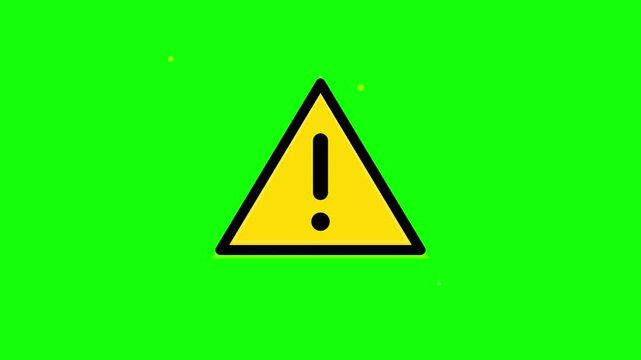 warning triangle alert animation on green screen