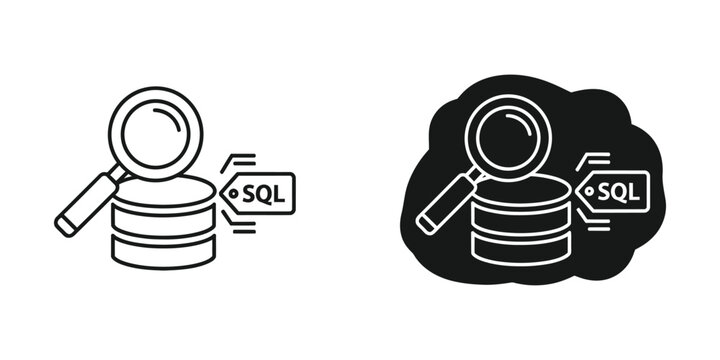 Database query with magnifying glass and SQL tag for data analysis and search concept