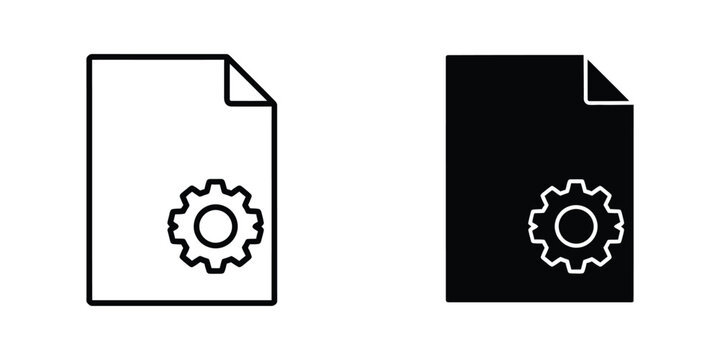 Document with gear icon representing settings or configuration on white and black backgrounds