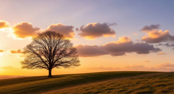Silhouette of a lone tree against a sunset sky