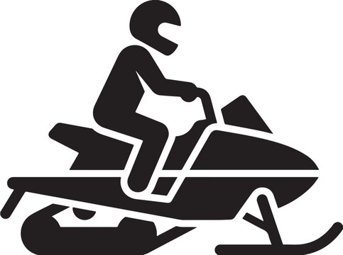 Snowmobile rider icon vector, winter sports snowmobile silhouette, motorized sled with driver, extreme winter recreation symbol