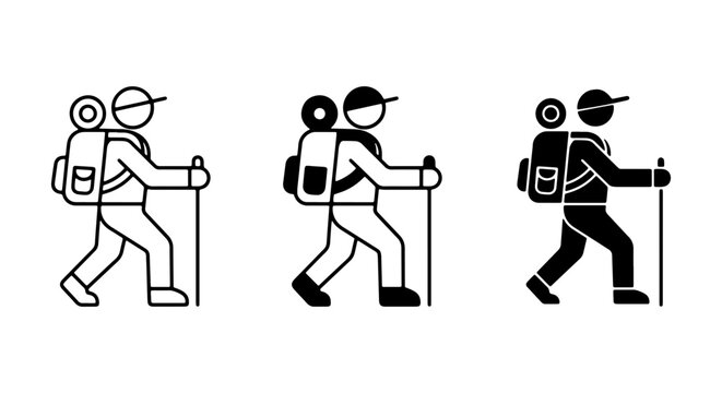 Hiking Icon Set, Trekking Silhouette, Backpacking Vector Graphics, Outdoor Adventure Symbols