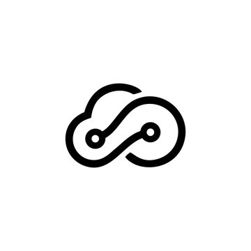 Minimalist cloud icon with circuit board nodes representing cloud computing and digital connectivity.