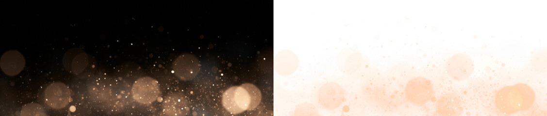 Golden bokeh lights and glowing particles rising from the bottom. Magical floating dust effect transparent background. Festive holiday overlay. Gold snow and dust particles falling with bokeh effect © Томас Ватсон