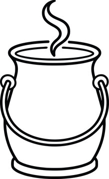 Detailed Halloween witch cauldron with loop handles and steam vector