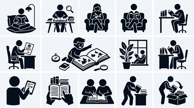 People Reading and Studying Literature, Modern Knowledge Symbols