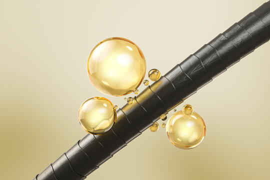 Nourish hair of shampoo or Oil Vitamin serum. Repair damaged hair concept, 3d rendering.