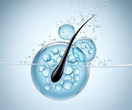 Nourish hair of shampoo or Oil Vitamin serum. Repair damaged hair concept, 3d rendering.