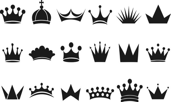 Crown Silhouettes Vector Set Royal Tiara Icons Imperial Emblems Clipart