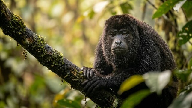 howler monkey close up at morning light in costa rica rainforest video
