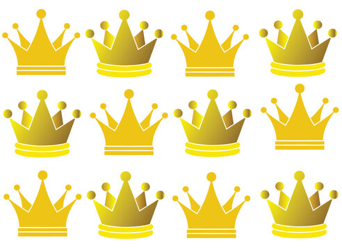 Gold Crown Vector Set Royal Tiara Icons Imperial Pattern Clipart