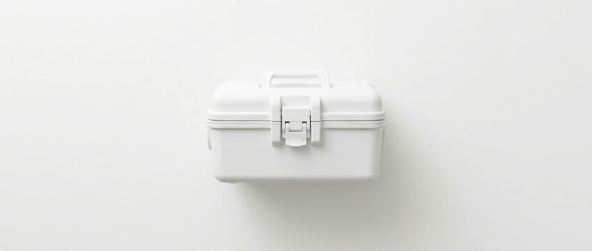White pharmaceutical storage freezer container with secure latch and clean design