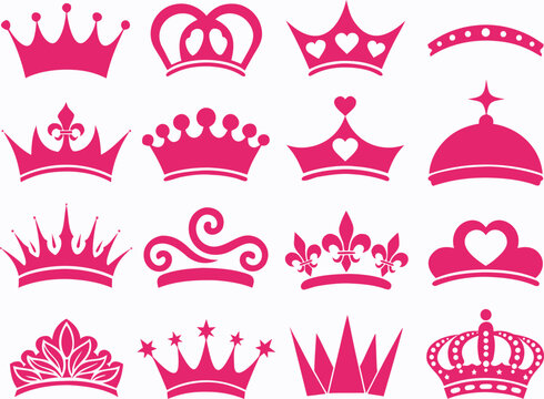Pink Crown and Tiara Silhouette Vector Set for Royal Graphic Design