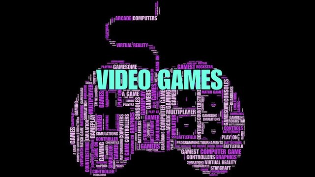 Video Games Tag Cloud in the Shape of a Game Controller
