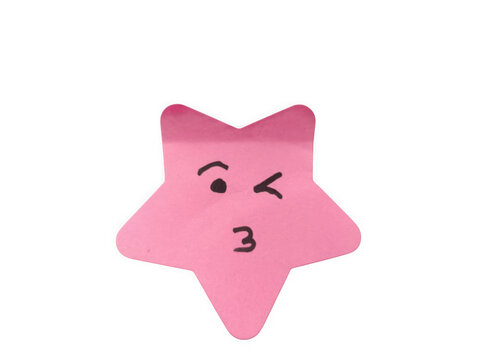 Cute pink star character with a winking face and kissy lips expression