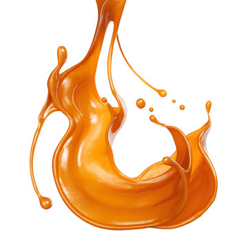 Caramel sauce, Liquid syrup splash, sugar candy caramel or melted toffee, 3d illustration.