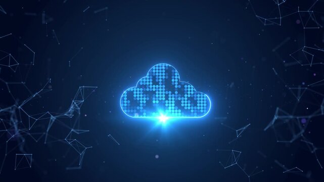 Cloud computing technology data transfer concept. Abstract Plexus Digital Geometrical Background 4k animation of an abstract technology background with moving lines and dots.