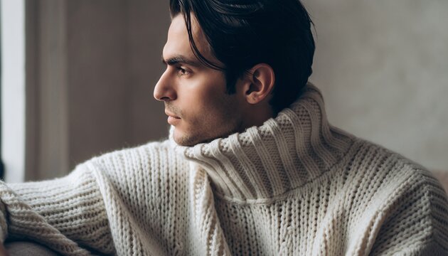 Stunning Portrait of a Model Wearing Minimalist Knitwear in a Soft Indoor Setting