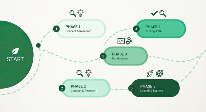 Project development phases diagram with icons