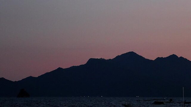 Quiet Night View of World Heritage Miyajima After Sunset with Fishing Boat,4K