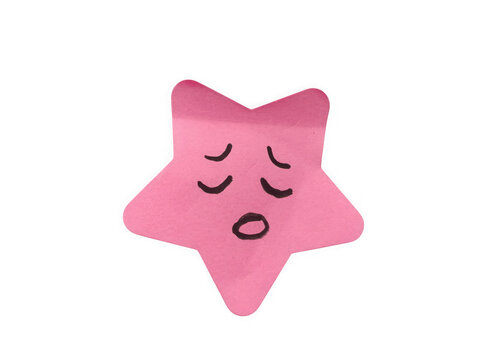 Sad pink star character with a sleepy or tired expression hand drawn style illustration