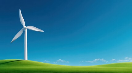 Obraz premium Wind Turbine Standing on a Rolling Green Hill Under a Clear Blue Sky