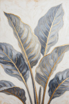Abstract Tropical Leaves Oil Painting