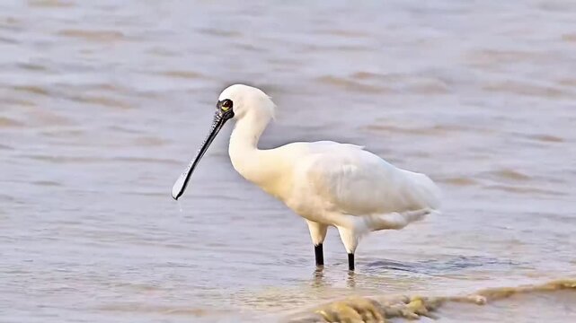 Black‑faced Spoonbill Standing in Calm Wetland Water