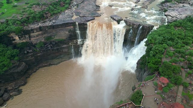 Aerial View of Purwa Waterfall on Tons River Rewa Madhya Pradesh India