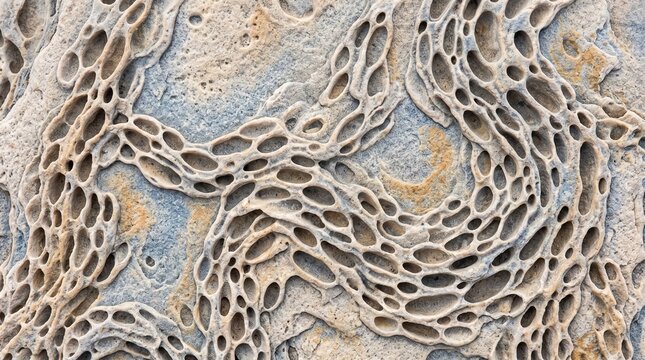 Intricate Natural Geological Rock Formation Featuring Honeycomb Erosion Patterns and Textures