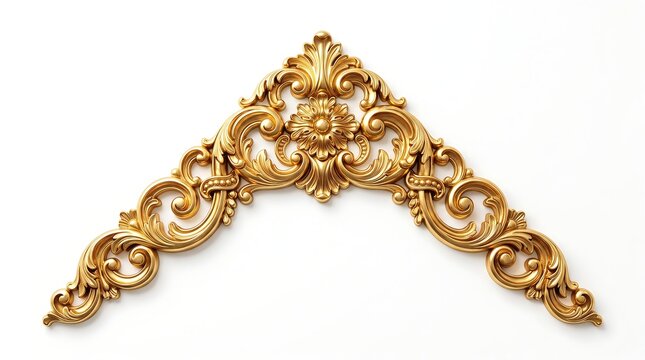 Ornate Golden Baroque Triangular Pediment Crest Decorative Metal Ornament Vintage Applique