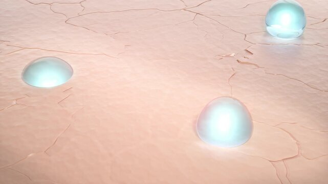 Dry, cracked skin indicates damage to the skin barrier and dehydration 3D animation.