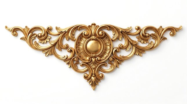 Ornate Golden Baroque Pediment Crest Decorative Metal Ornament Vintage Applique