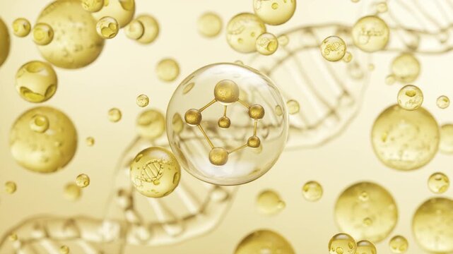 cosmetic moisturizer water molecule with DNA, Cosmetic Essence, Liquid bubbles.
