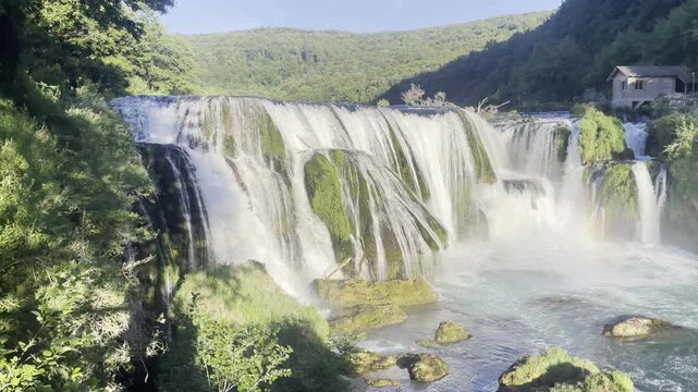 Panning &Scaron;trbački Buk Waterfalls and Rainbow Mist Una National Park Bosnia Landscape, Natural Environment View