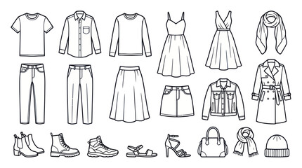 Fototapeta premium Modern fashion and apparel line art icons.
