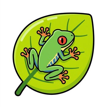 Frog on Green Leaf Cartoon Illustration for Kids and Nature Projects