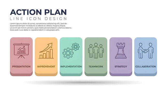 Action Plan Steps with Icons Presentation Improvement Teamwork