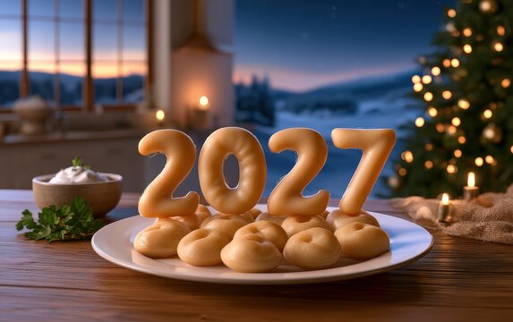 Festive 2021 New Years Eve Celebration with Donuts and Christmas Tree