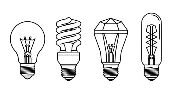 Different light bulb designs thin line icon set editable stroke vector collection