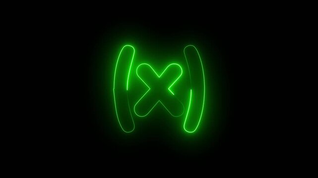 Glowing green neon x symbol inside brackets on black