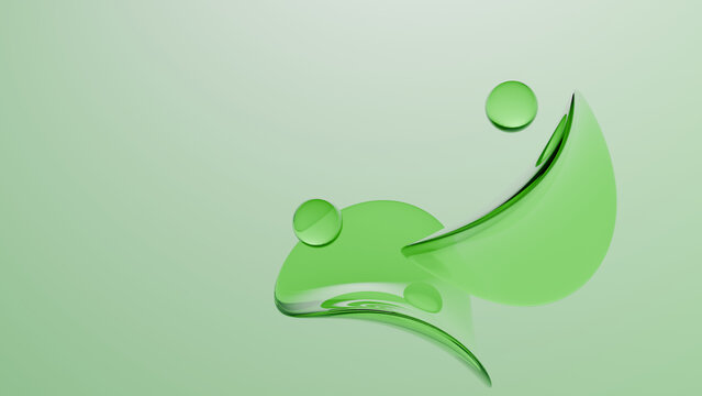 Green leaf droplet glass abstract background with translucent eco shape, fresh water bubble, soft nature design
