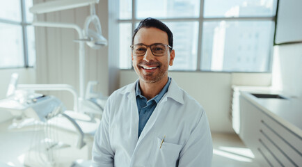Orthodontics specialist dentist smiling in a clean modern clinic