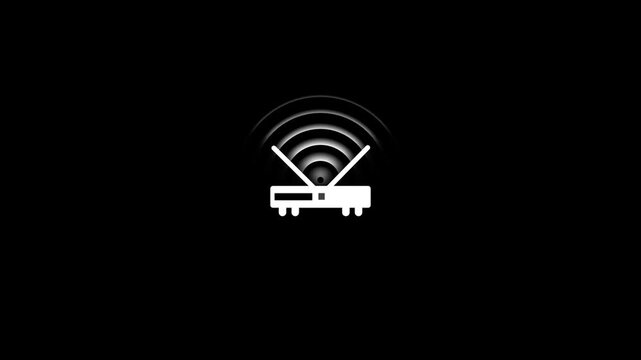 Animated WiFi Router Icon with Glowing Radio Signal Waves Motion Graphic for Tech.