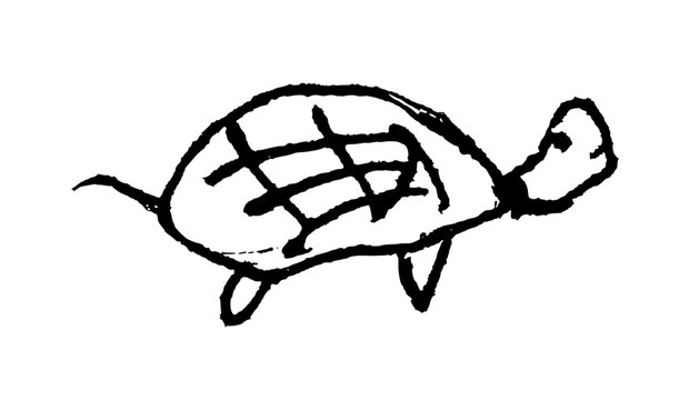 Monochrome hand drawn pen drawing of turtle